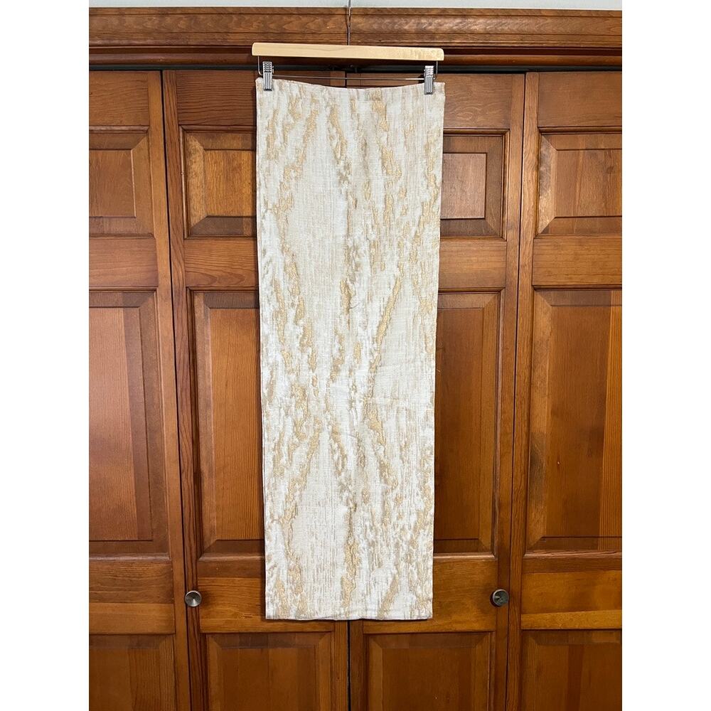 West Elm Metallic Jacquard Table Runner Ivory Gold Linen Blend Modern Glam 14x90 - Picture 4 of 8